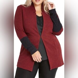 NIC+ZOE Color Block Me Open Front Jacket Size M Black and Red/Burgundy